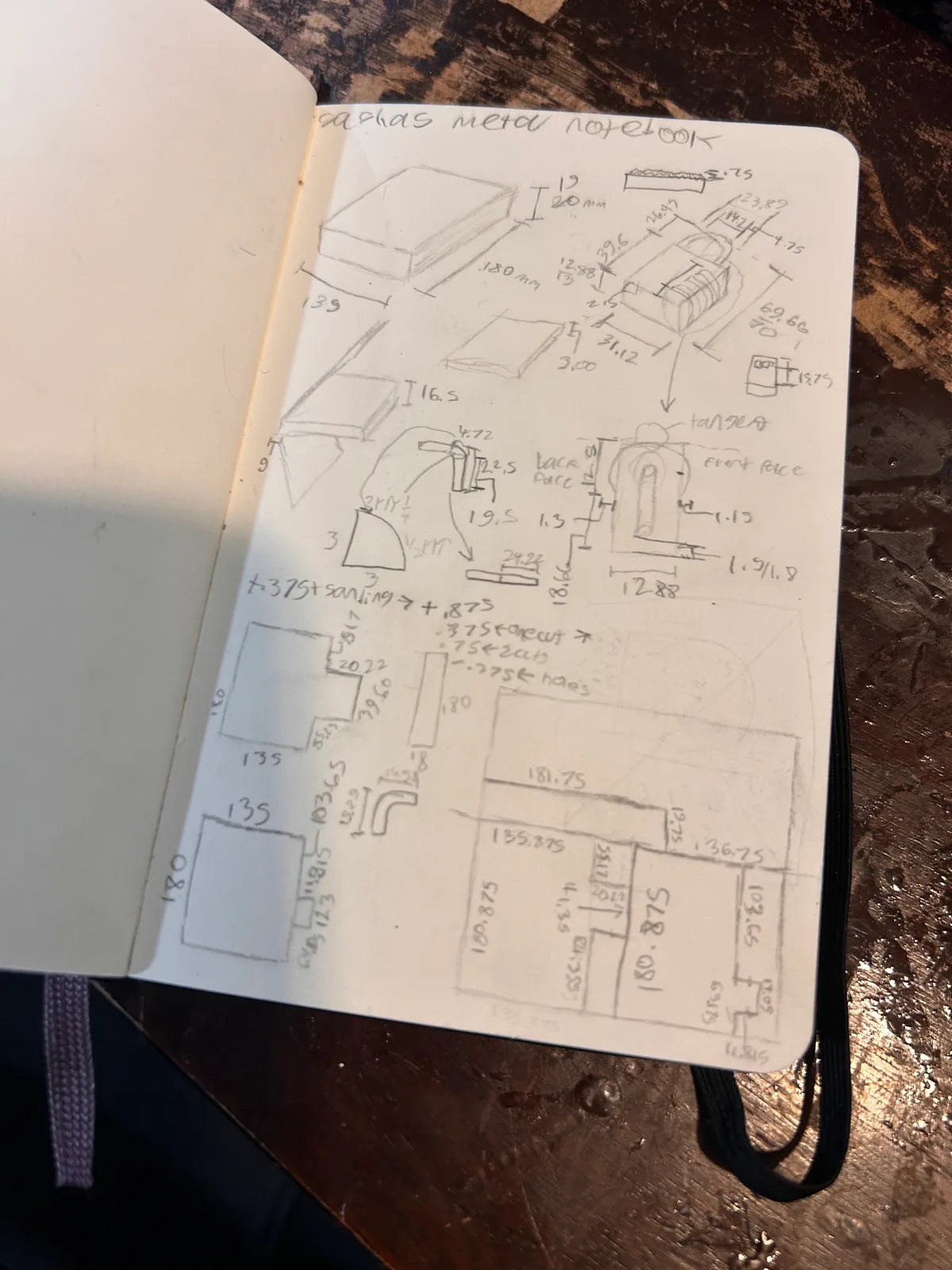 Sketch and dimensions worked out in my notebook first