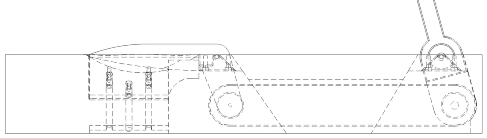 Side view of the linkage inside the housing.