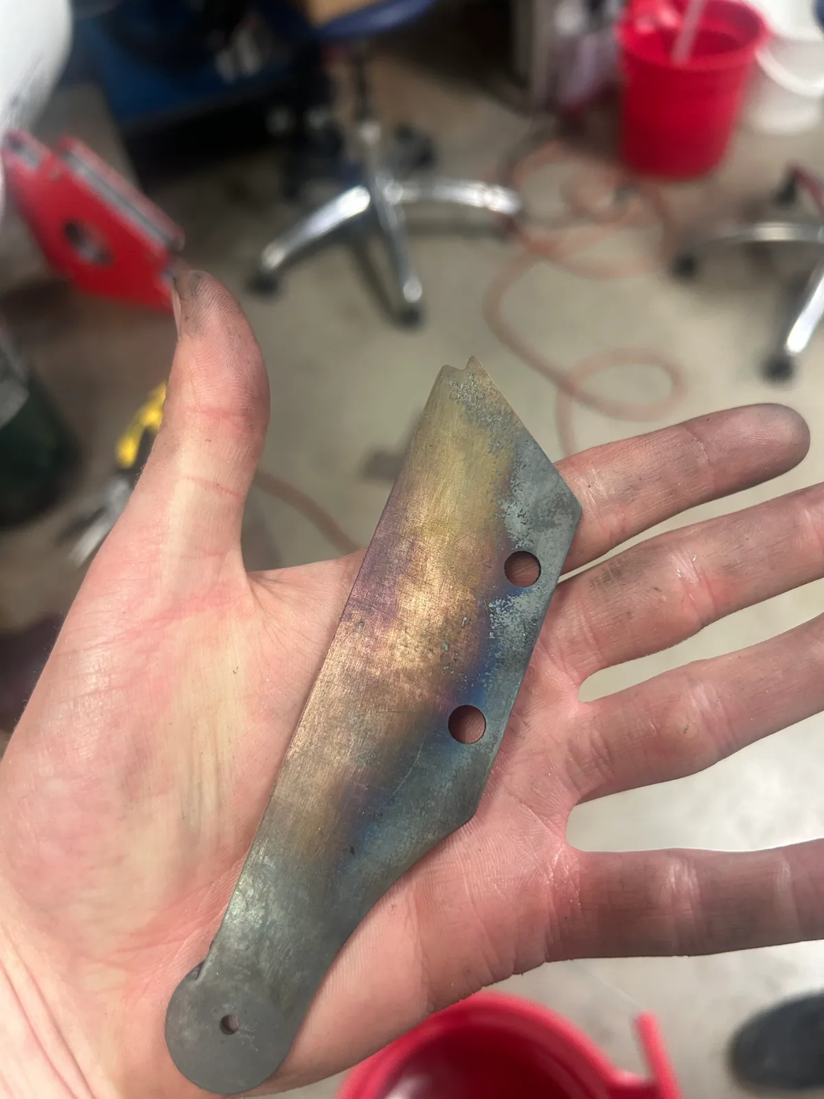 The blade after heat treating, with the milled bevel along the edge.